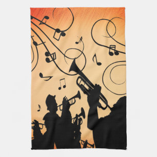 Trumpet Section Jazz Music Orange Rust Tea Towel