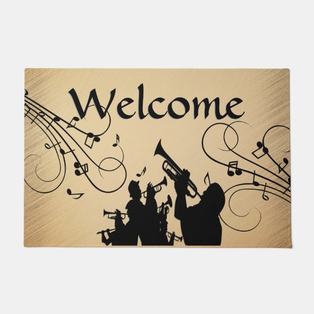 Trumpet Section Rustic Music Doormat (Front)