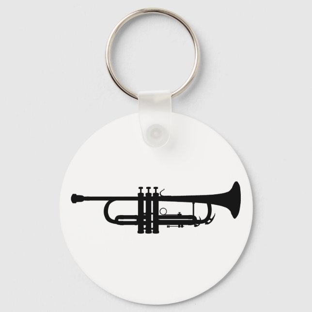 Trumpet Silhouette, brass musical instrument, horn Key Ring (Front)