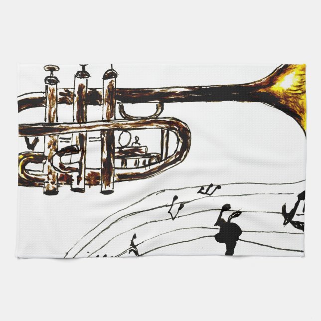 Trumpet Simple Sketch 2 Tea Towel (Horizontal)