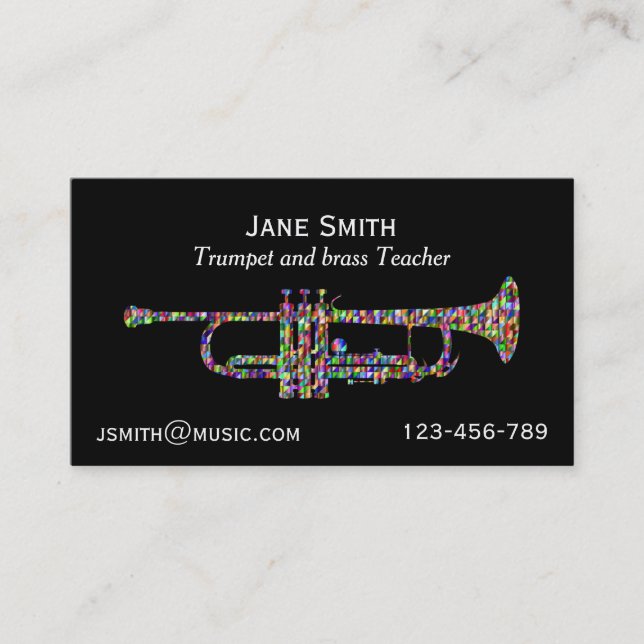 Trumpet teacher brass instrument music tutor business card (Front)