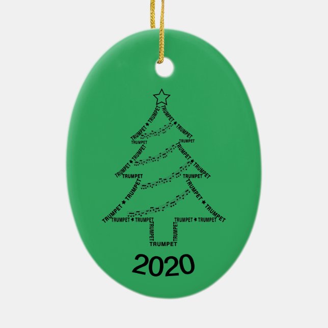 Trumpet Text Christmas Tree Ceramic Ornament (Back)