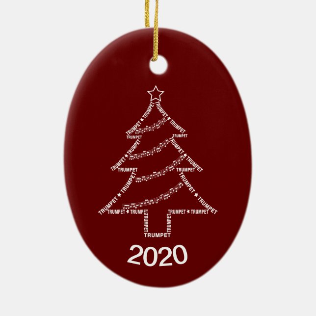 Trumpet Text Christmas Tree Ceramic Ornament (Back)