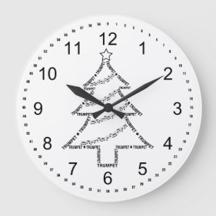 Trumpet Text Christmas Tree Large Clock