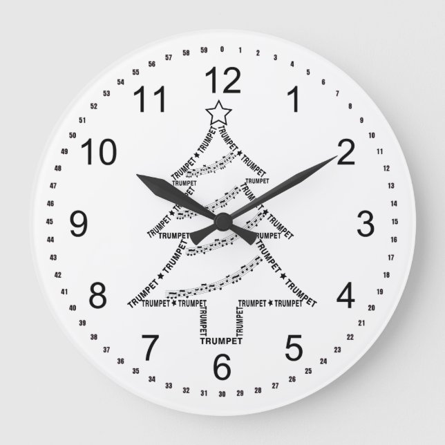 Trumpet Text Christmas Tree Large Clock (Front)