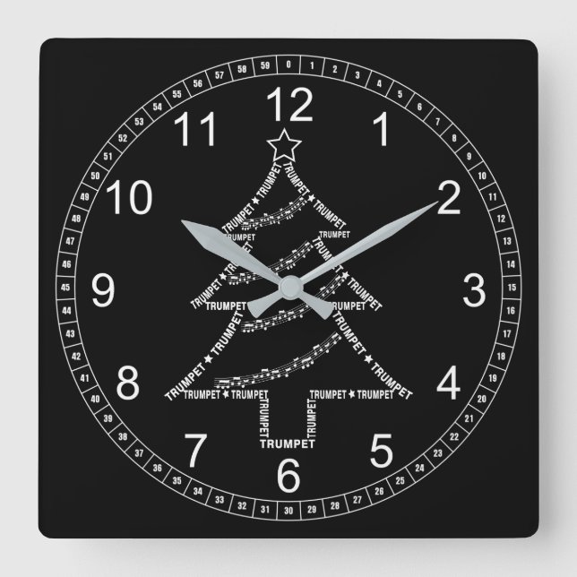 Trumpet Text Christmas Tree Square Wall Clock (Front)