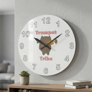 Trumpet Tribe Cat Pink Letters Large Clock