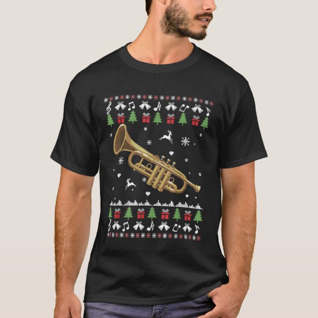 Trumpet Ugly Christmas Trumpet Player Santa Xmas T T-Shirt (Front)