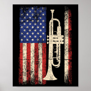 Trumpet Usa American Flag Shirt Jazz Music Vintage Poster
