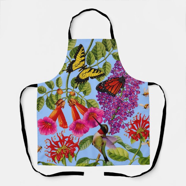 trumpet vine butterflies hummingbird print apron (Front)
