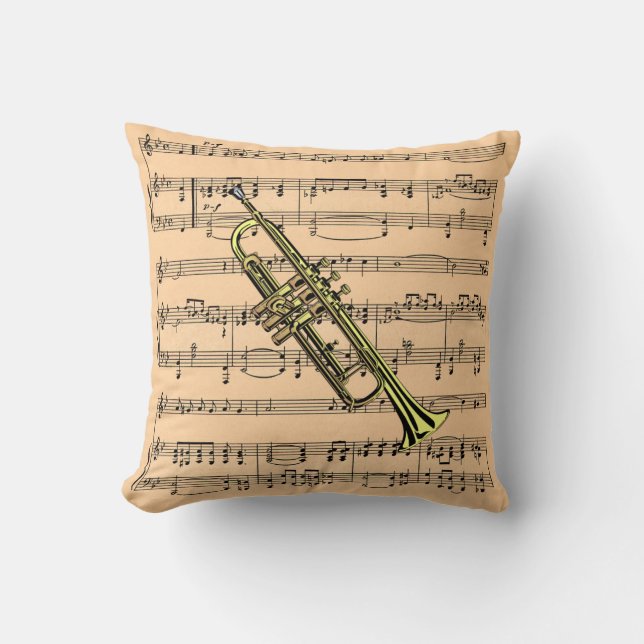 Trumpet With Sheet Music Background Cushion (Front)