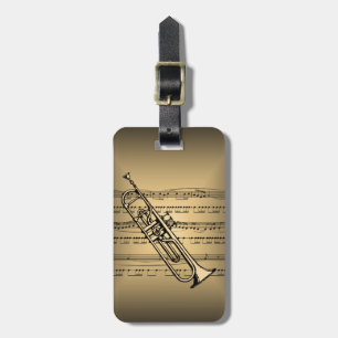 Trumpet With Sheet Music Background Luggage Tag