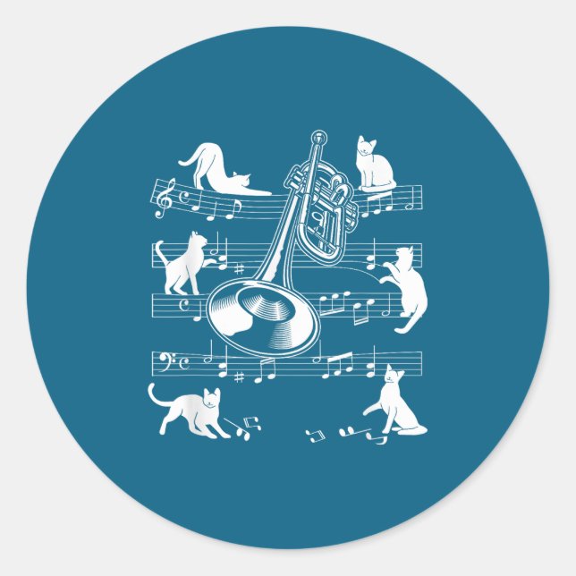 Trumpeter Cats For Cat Loving Trumpet Player  Classic Round Sticker (Front)
