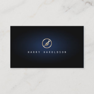 Trumpeter Elegant Gold Trumpet Icon Blue Glow Business Card