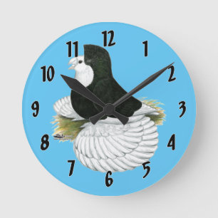 Trumpeter Pigeon Black Baldhead Round Clock