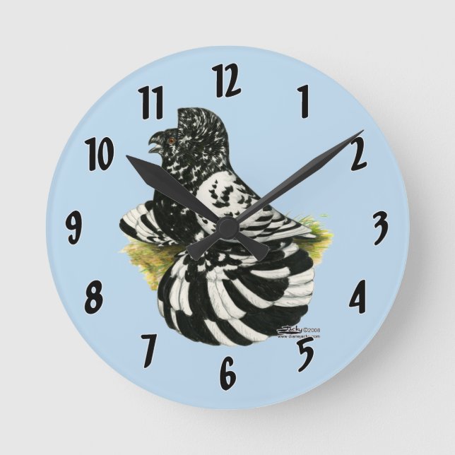 Trumpeter Pigeon Dark Splash Round Clock (Front)