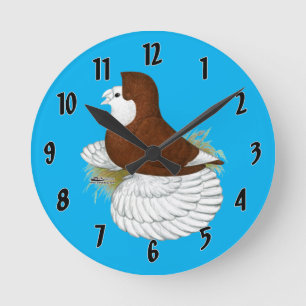 Trumpeter Pigeon Red Baldhead Round Clock