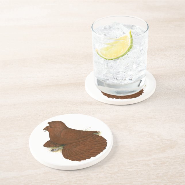 Trumpeter Pigeon Red Coaster (Side)