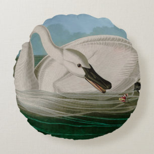 Trumpeter Swan Birds of America Audubon Print Round Cushion