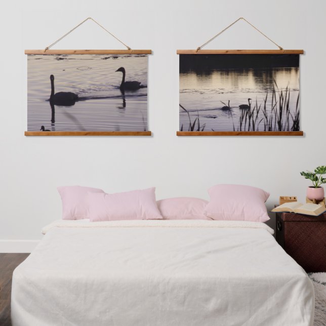 Trumpeter Swan Pair at Dusk Wood Topped Tapestries (Bedroom)