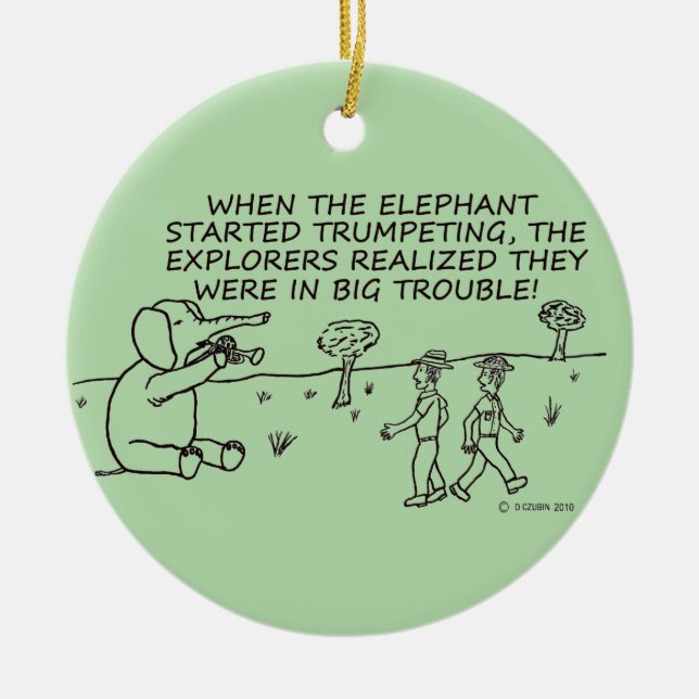 Trumpeting Elephant Ceramic Ornament (Front)