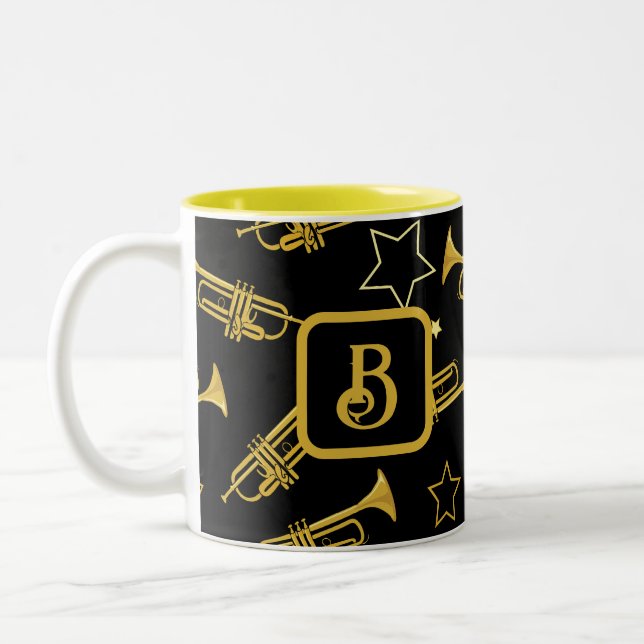 Trumpets and Stars Monogram Two-Tone Coffee Mug (Left)