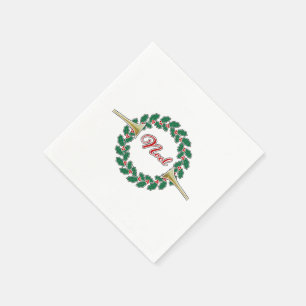 Trumpets Announcing Noel: Merry Christmas Wreath Napkin