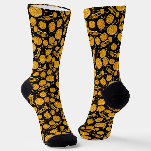 Trumpets Music Note Pumpkins Socks (Angled)