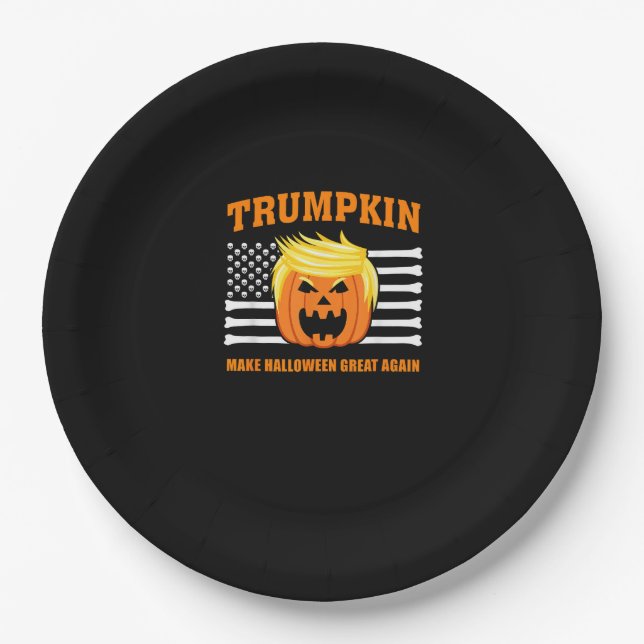 Trumpkin Classic Halloween - Make Halloween Great  Paper Plate (Front)