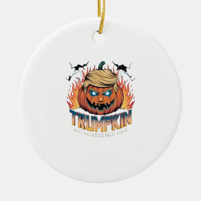 Trumpkin Classic – Spooky Pumpkin Design Ceramic Ornament (Front)
