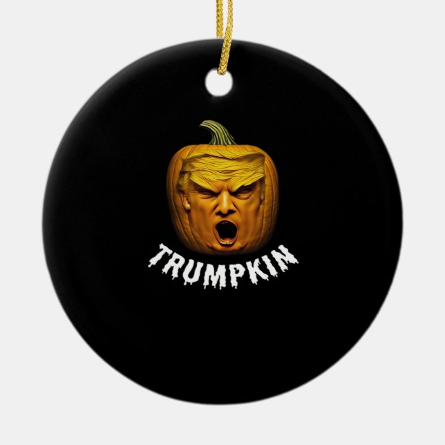 Trumpkin – Funny Donald  Pumpkin Halloween  Ceramic Ornament (Front)