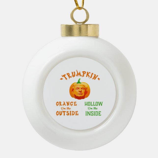 Trumpkin Funny Halloween Classic Ceramic Ball Christmas Ornament (Front)