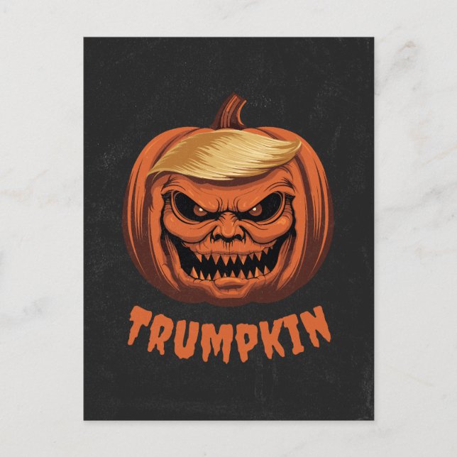 Trumpkin - Grinning Donald Trump Halloween Pumpkin Postcard (Front)