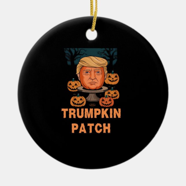 Trumpkin  Halloween – Funny Political Pumpkin Desi Ceramic Ornament (Front)