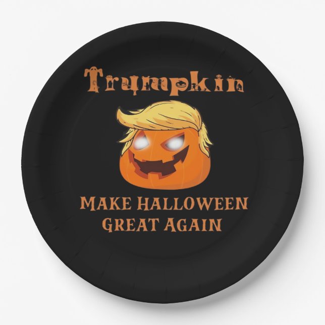 Trumpkin Halloween – Make Halloween Great Again Pu Paper Plate (Front)