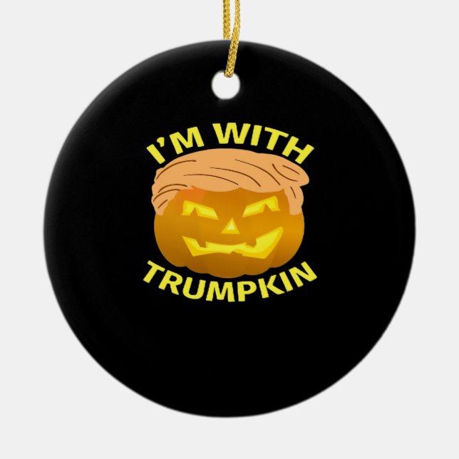 Trumpkin Halloween Pumpkin Ceramic Ornament (Front)
