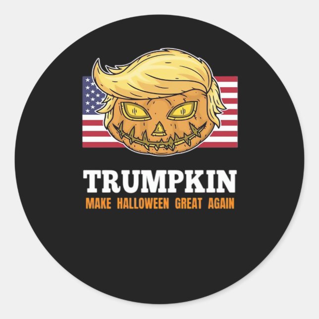 Trumpkin Halloween Pumpkin With Flag Scary Design  Classic Round Sticker (Front)