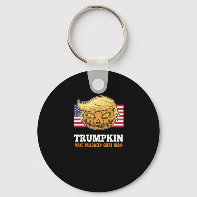 Trumpkin Halloween Pumpkin With Flag Scary Design  Key Ring (Front)