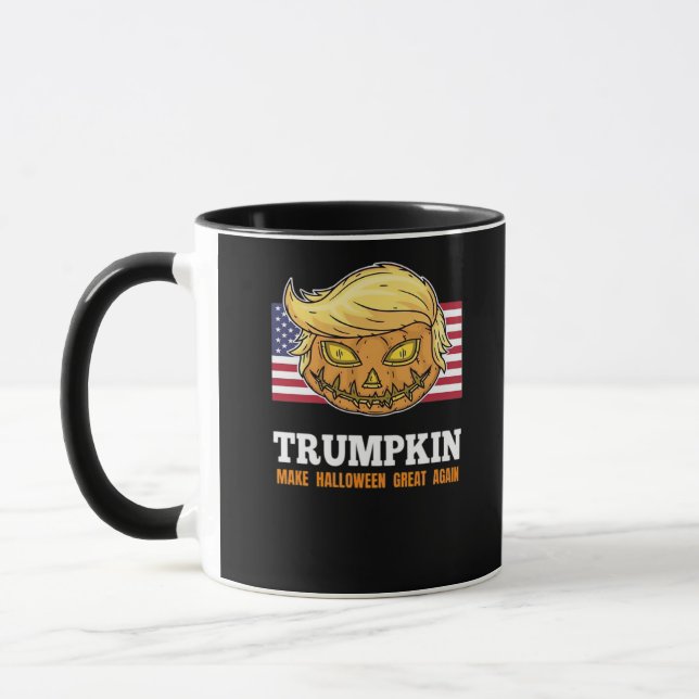 Trumpkin Halloween Pumpkin With Flag Scary Design  Mug (Left)