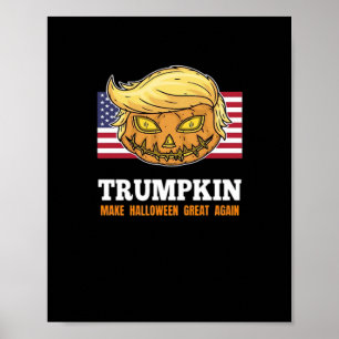 Trumpkin Halloween Pumpkin With Flag Scary Design  Poster