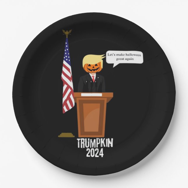 Trumpkin Let's Make Halloween Great Again Classic Paper Plate (Front)