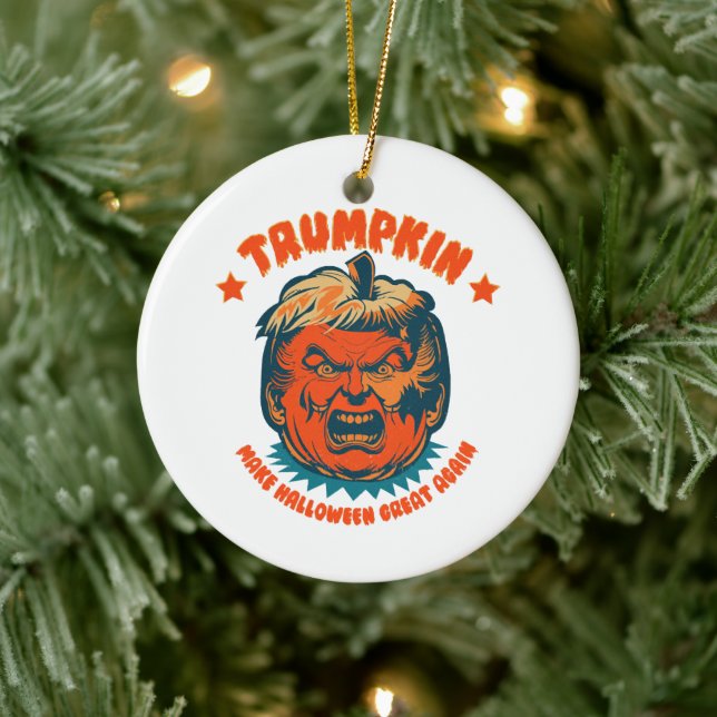 trumpkin make halloween great again funny  ceramic ornament (Tree)