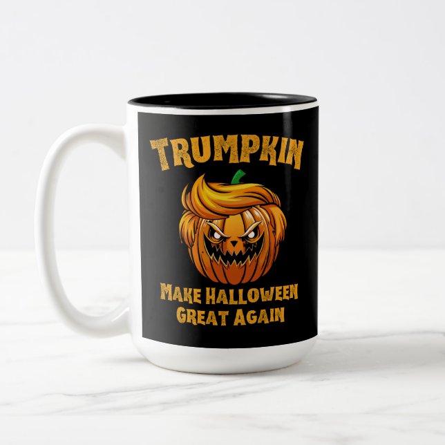 Trumpkin Make Halloween Great Again Funny Politics Two-Tone Coffee Mug (Left)