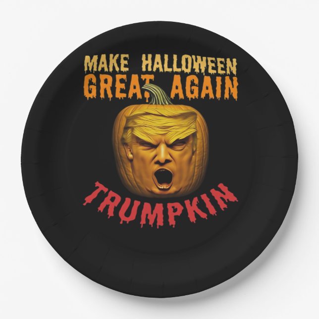 Trumpkin Make Halloween Great Again – Funny Pumpki Paper Plate (Front)