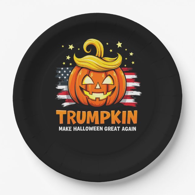 Trumpkin Make Halloween Great Again Funny Pumpkin Paper Plate (Front)