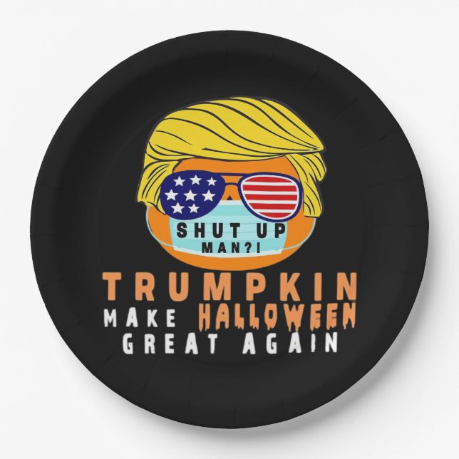 Trumpkin Make Halloween Great Again Funny Quaranti Paper Plate (Front)