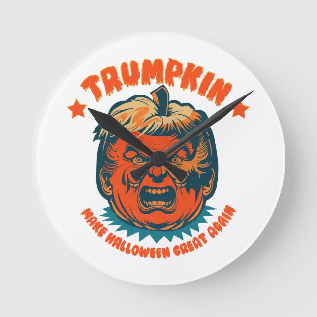 trumpkin make halloween great again funny  round clock (Front)
