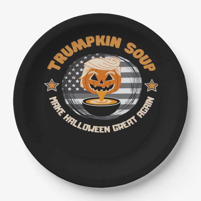 Trumpkin Make Halloween Great Again Pumpkin Soup F Paper Plate (Front)