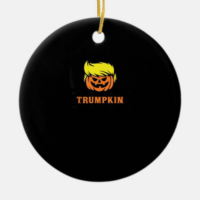 Trumpkin Make Halloween Great Again USA Flag Funny Ceramic Ornament (Front)