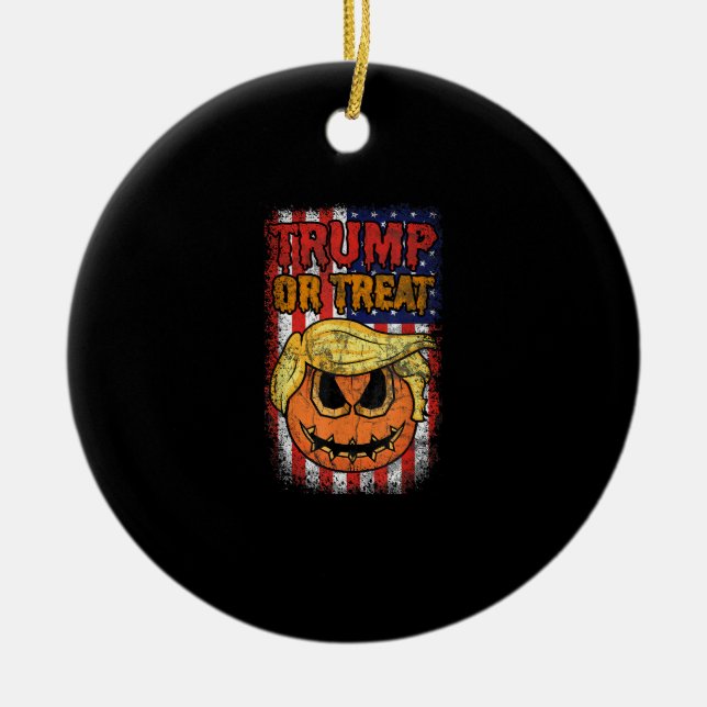 Trumpkin Or Treat Funny Halloween Trumpkin Ceramic Ornament (Front)